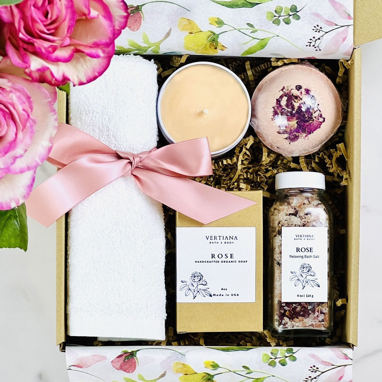 Rose Spa Gift Set with message candle