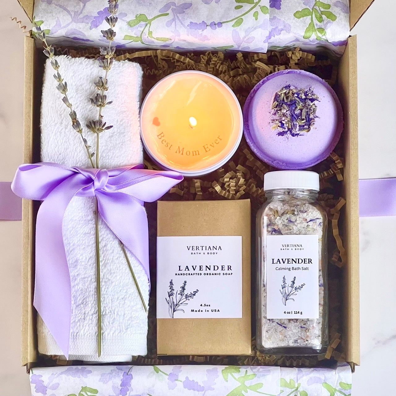 Lavender Spa Gift Set with message candle